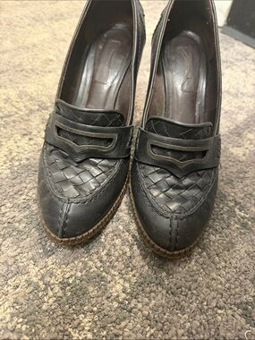 Bottega Veneta Black Woven Leather Loafers